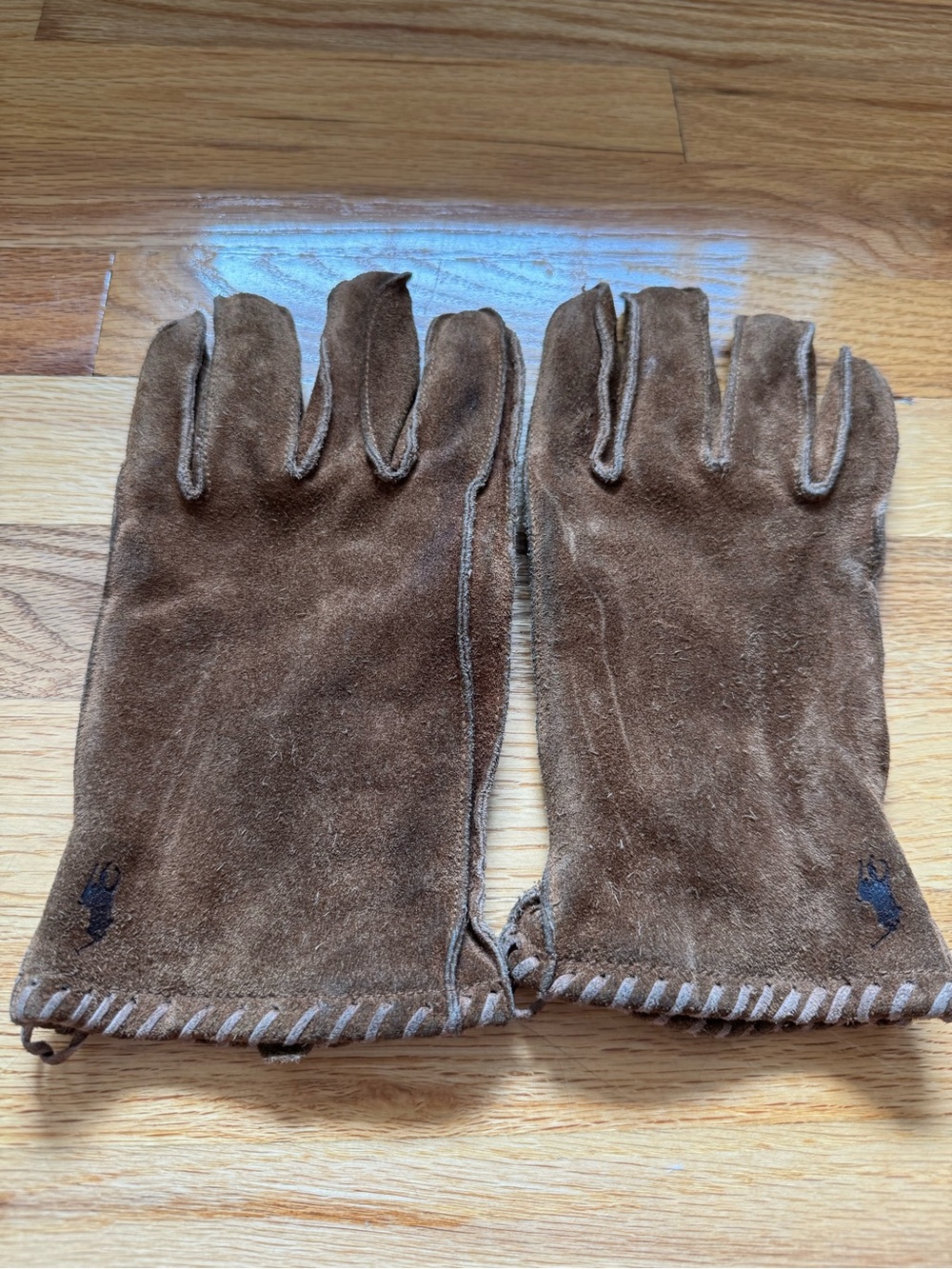Polo Ralph Lauren L Brown Suede Leather Thinsulate Gloves Whipstitch